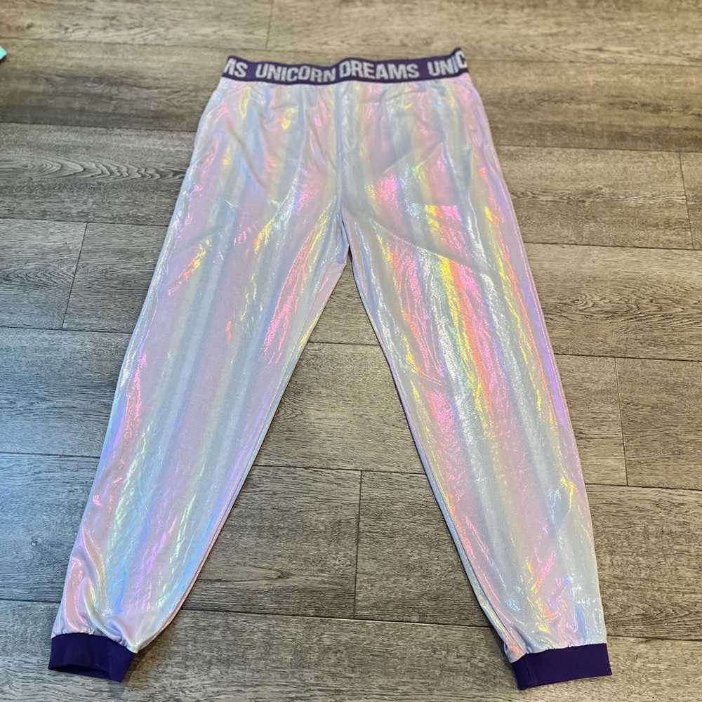 Unisex Holographic Joggers with Purple Trim. Unisex XXL